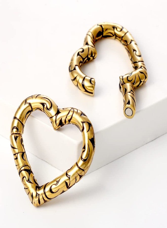 Earblity 2PCS Gold Printed Heart Ear Weights Piercing Ear Plugs Tunnels For Stretched Ears Lobe Hypoallergenic 316 Stainless Steel Ear Gauges Body Jewelry Stretchers 5mm (4g) - Image 2